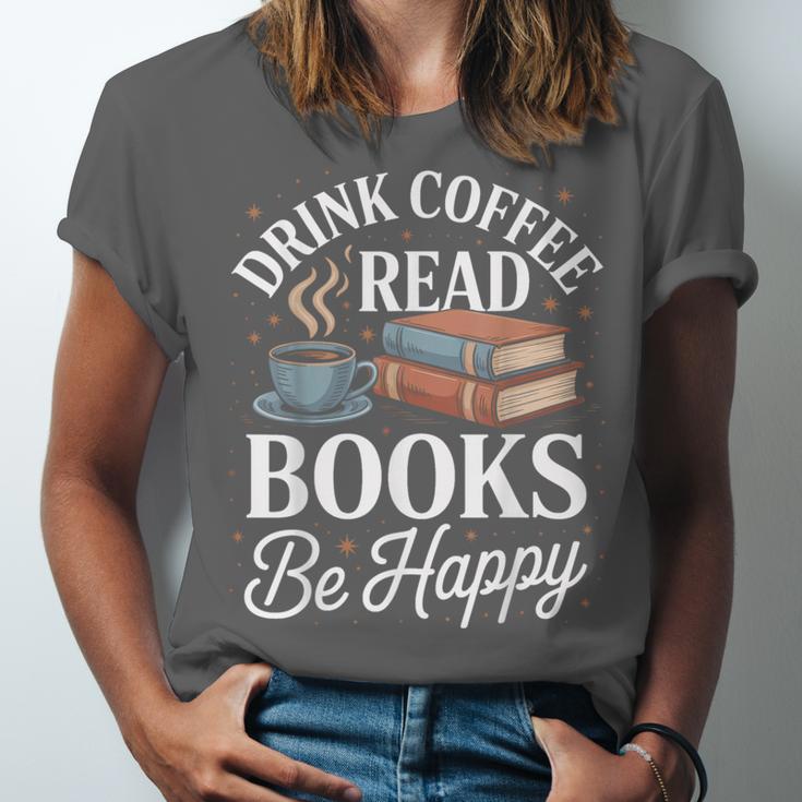 Drink Coffee Read Books Be Happy Vintage Book Reader Readers Unisex Jersey T-Shirt