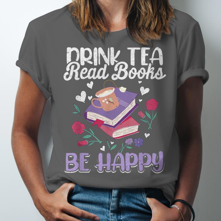 Drink Tea Read Books Be Happy Book Lover Reading Unisex Jersey T-Shirt