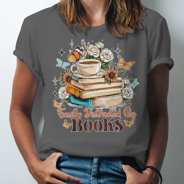 Easily Distracted By Books Book Wildflowers Book Lovers Unisex Jersey T-Shirt