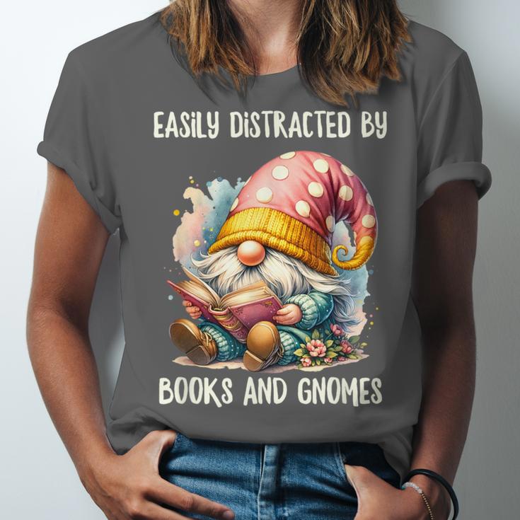 Easily Distracted By Books And Gnomes Book Reading Gnome Unisex Jersey T-Shirt Easily Distracted By Books And Gnomes Book Reading Gnome Unisex Jersey T-Shirt