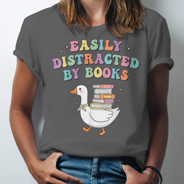 Easily Distracted By Books Silly-Goose Bookish Library Read Unisex Jersey T-Shirt