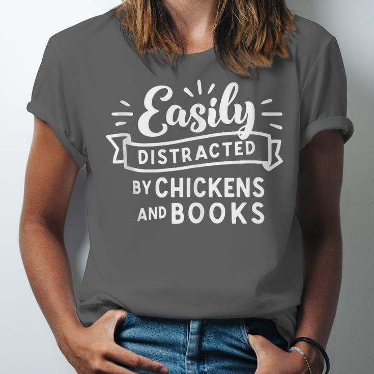 Easily Distracted By Chickens And Books Farm Unisex Jersey T-Shirt Easily Distracted By Chickens And Books Farm Unisex Jersey T-Shirt