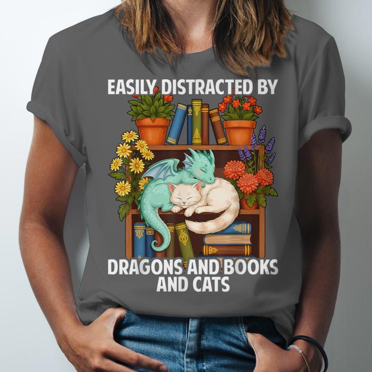 Easily Distracted By Dragons Books Cats Fantasy Book Lover Unisex Jersey T-Shirt Easily Distracted By Dragons Books Cats Fantasy Book Lover Unisex Jersey T-Shirt