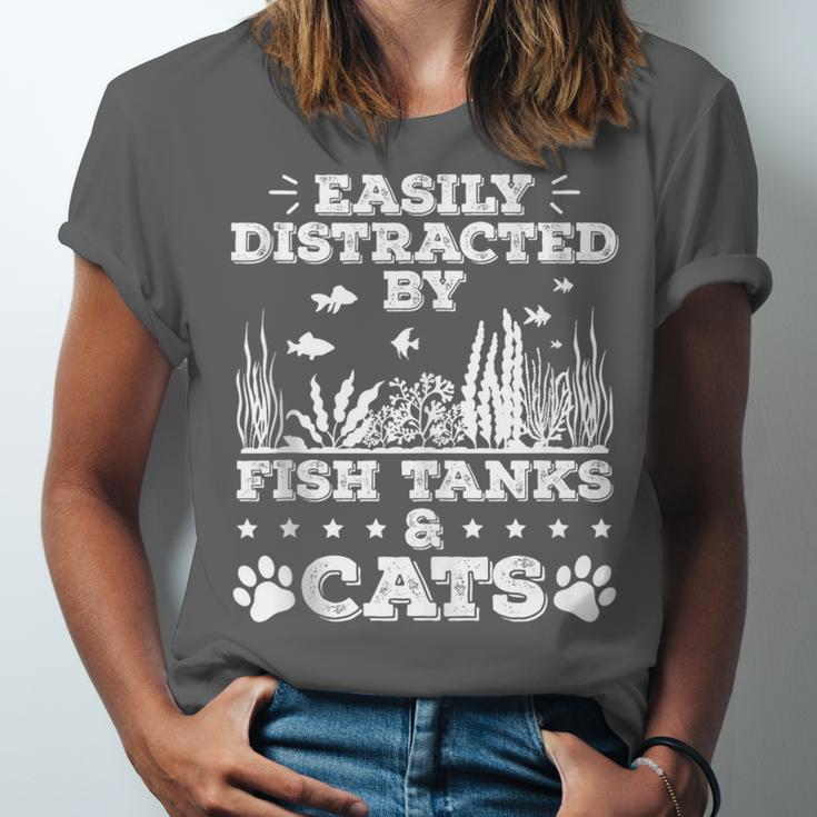 Easily Distracted By Fish Tanks And Cats Lover Introvert Unisex Jersey T-Shirt Easily Distracted By Fish Tanks And Cats Lover Introvert Unisex Jersey T-Shirt