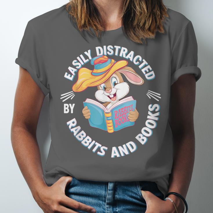 Easily Distracted By Rabbits And Books Reading Unisex Jersey T-Shirt