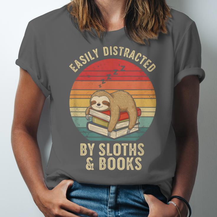 Easily Distracted By Sloths And Books Unisex Jersey T-Shirt