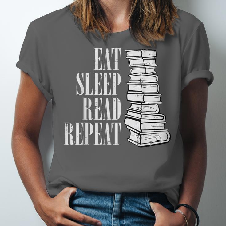 Eat Sleep Read Repeat Reading Book Librarian Men Women Kids Unisex Jersey T-Shirt