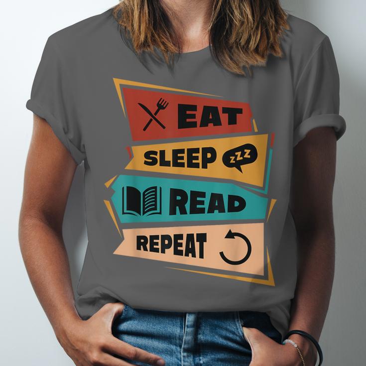 Eat Sleep Read Repeat Reading Books Reader Bookworm Unisex Jersey T-Shirt