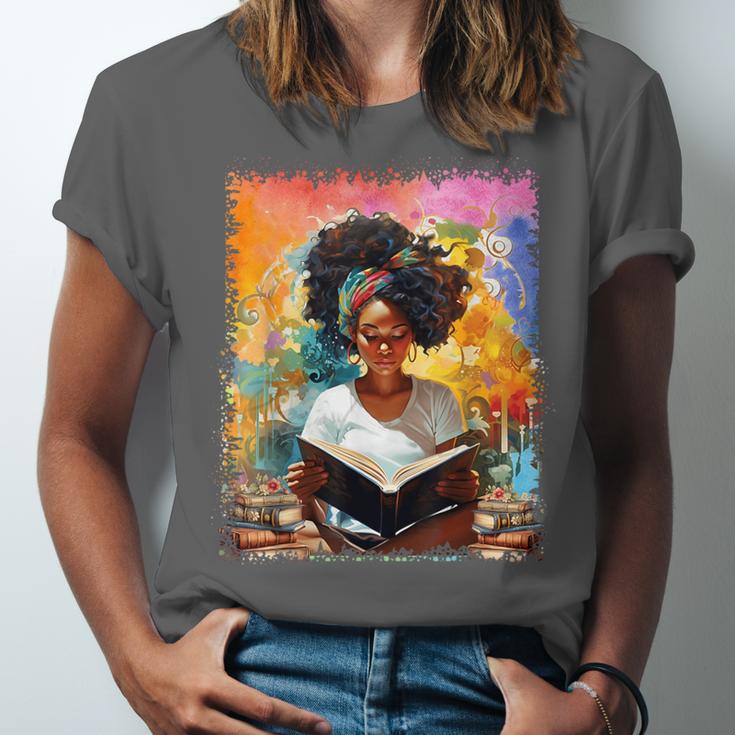 Educated Afro Girl Reading Book Lover History Month Unisex Jersey T-Shirt
