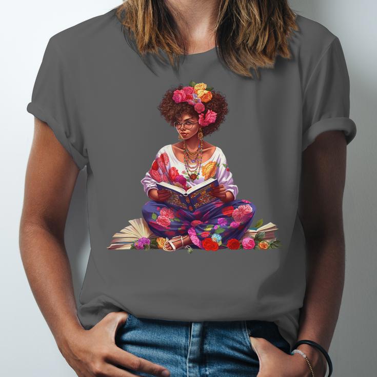 Educated Melanin Queen Afro Women Reading Book History Unisex Jersey T-Shirt Educated Melanin Queen Afro Women Reading Book History Unisex Jersey T-Shirt