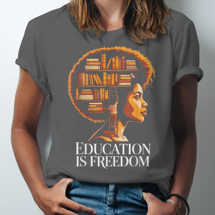 Education Is Freedom Afro Woman Book Illustration Unisex Jersey T-Shirt