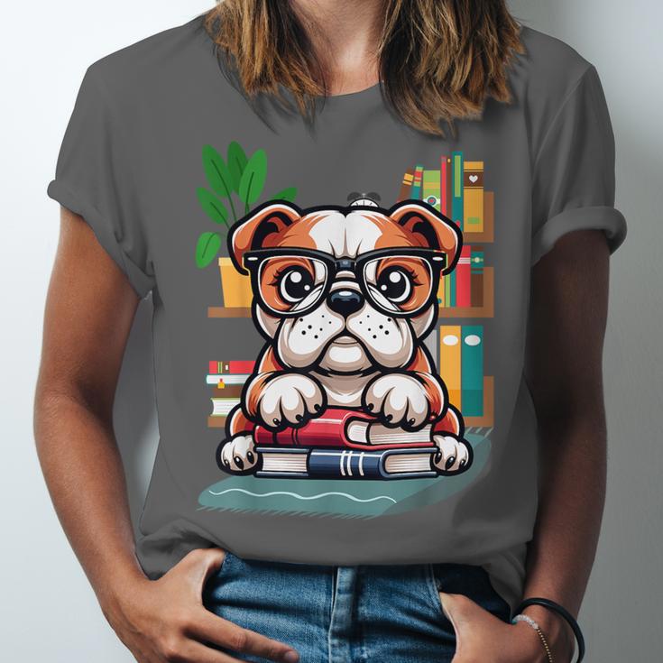 English Bulldog Reading a Book Dog Unisex Jersey T-Shirt English Bulldog Reading a Book Dog Unisex Jersey T-Shirt