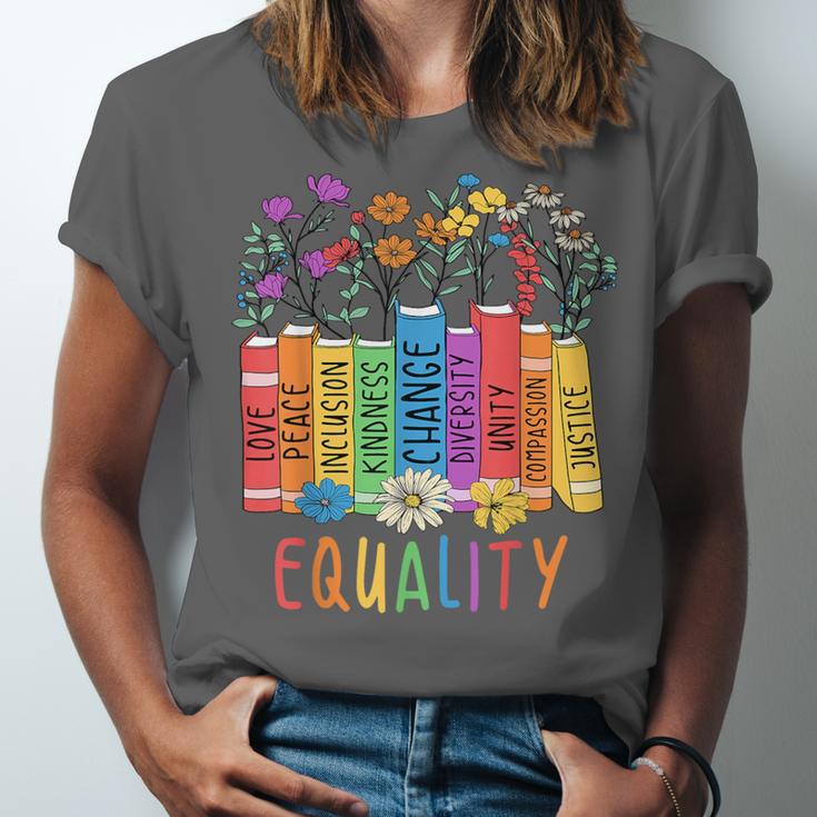 Equality Book LGBTQ Wildflowers Equal Rights Gay Kindness Unisex Jersey T-Shirt
