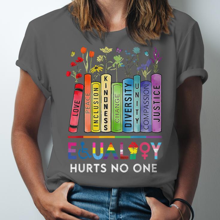 Equality Hurts No One Book Flower Rainbow Pride Month LGBTQ Unisex Jersey T-Shirt Equality Hurts No One Book Flower Rainbow Pride Month LGBTQ Unisex Jersey T-Shirt