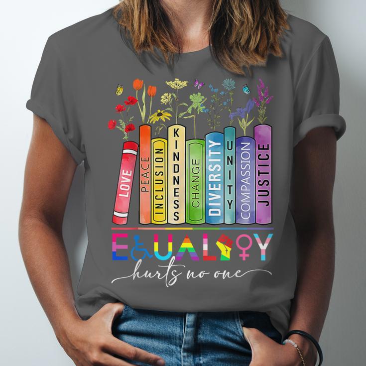 Equality Hurts No One Floral Books LGBTQ Gay Les Pride Month Unisex Jersey T-Shirt Equality Hurts No One Floral Books LGBTQ Gay Les Pride Month Unisex Jersey T-Shirt
