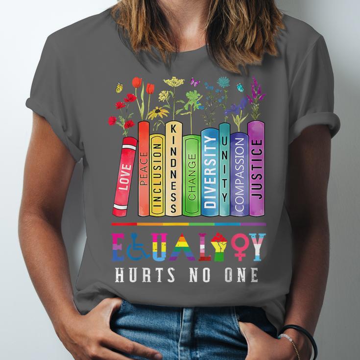 Equality Hurts No One Floral Books LGBTQ Pride Human Rights Unisex Jersey T-Shirt