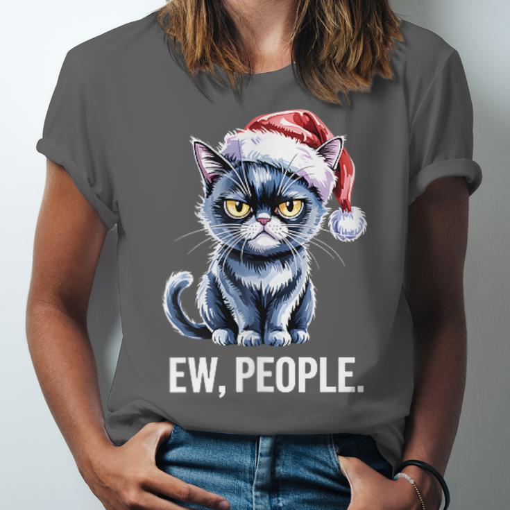 Ew People Christmas Cat Santa Hat Dad Introvert Unisex Jersey T-Shirt