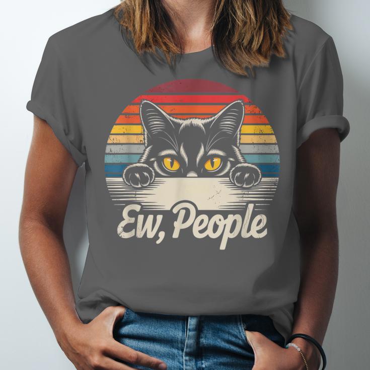 Ew People Retro Cat Vintage Anti Social Introvert Unisex Jersey T-Shirt