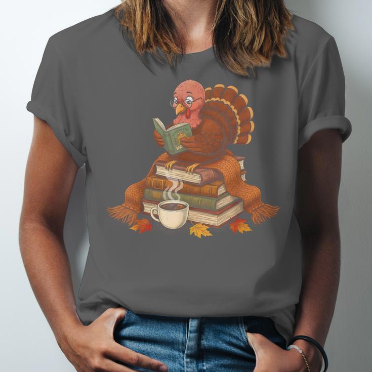 Fall Book Vintage Turkey Thanksgiving Reading Book Lovers Unisex Jersey T-Shirt