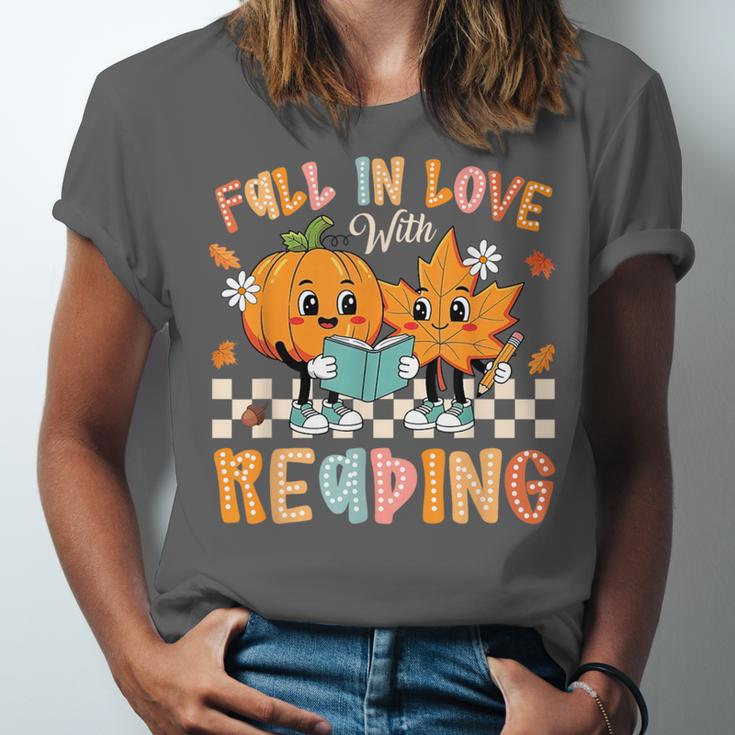Fall In Love With Reading Thanksgiving Pumpkin Book Lover Unisex Jersey T-Shirt
