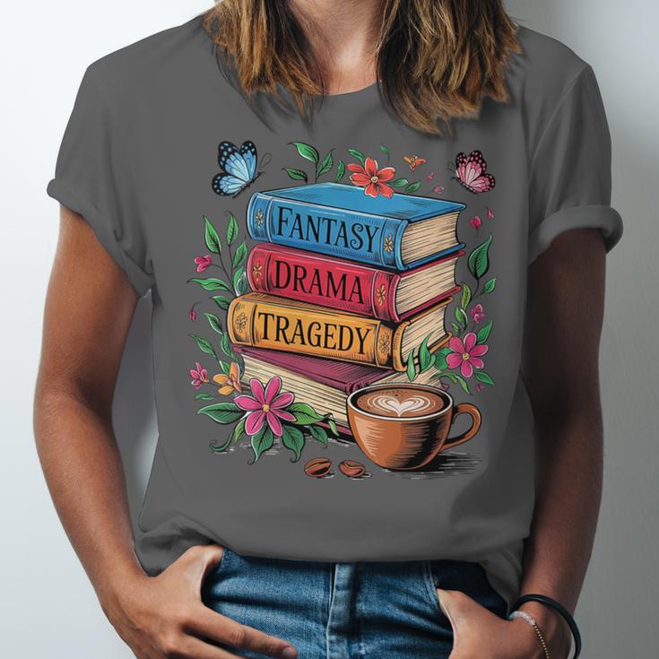 Fantasy Drama Tragedy Books Subtle Reader Librarian Flower Unisex Jersey T-Shirt Fantasy Drama Tragedy Books Subtle Reader Librarian Flower Unisex Jersey T-Shirt