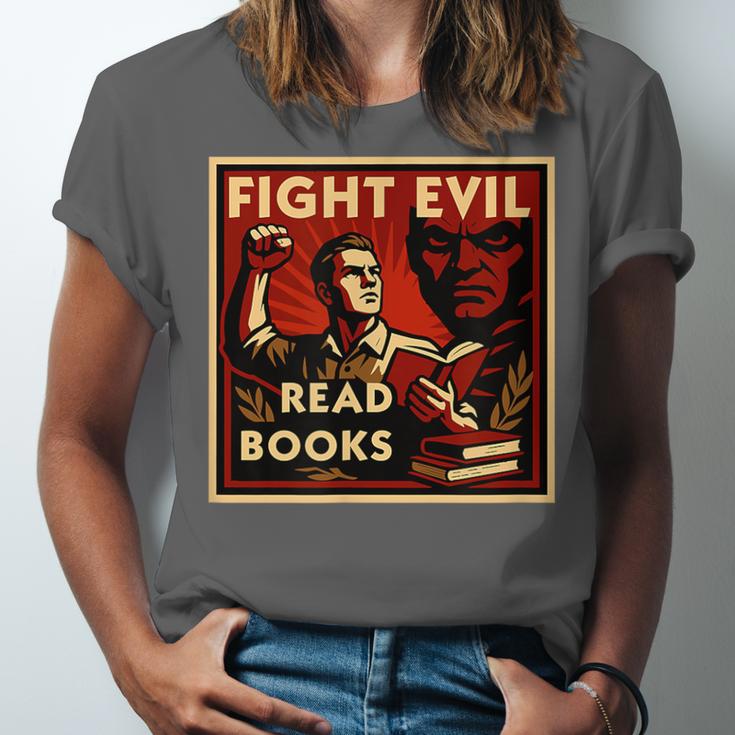Fight Evil Read Books Propaganda Poster Unisex Jersey T-Shirt