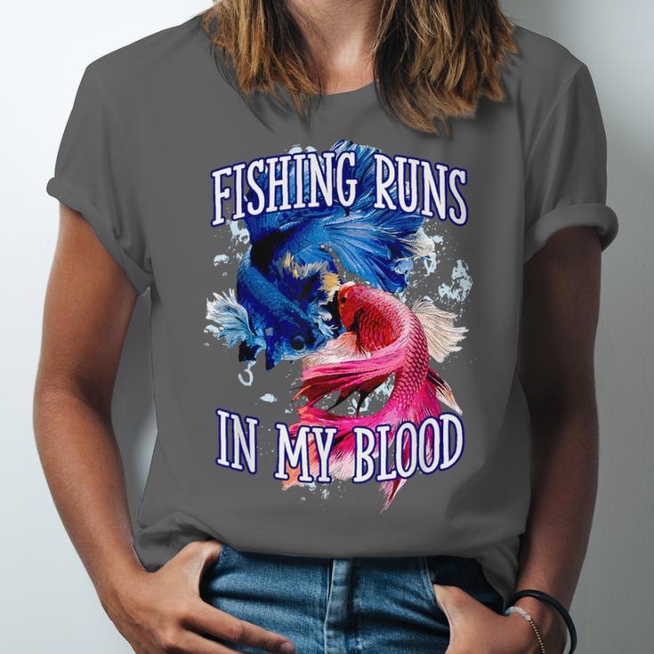 Fishing Runs In My Blood Introvert Hobby Antisocial Unisex Jersey T-Shirt