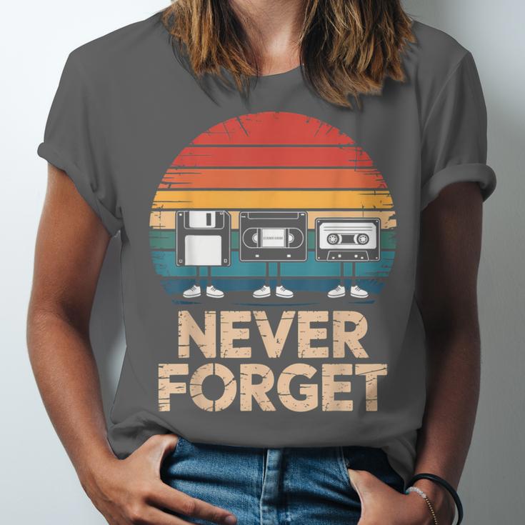 Floppy VHS Cassette Never Forget Retro 80s 90s Nostalgia Unisex Jersey T-Shirt
