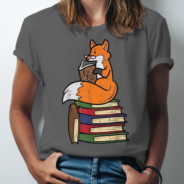 Fox Books Read Reading Librarian America Men Women Kids Unisex Jersey T-Shirt