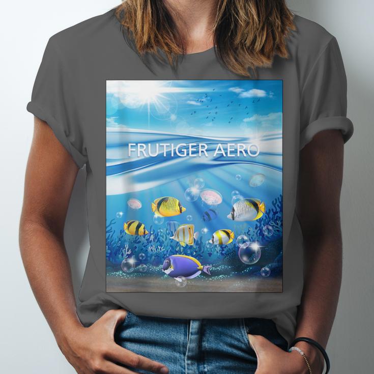 Frutiger Aero Aesthetic Tech Ocean Underwater Fishes Unisex Jersey T-Shirt