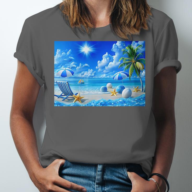 Frutiger Aero Beach Y2k Aesthetic Palm Tree Sand Ocean Unisex Jersey T-Shirt