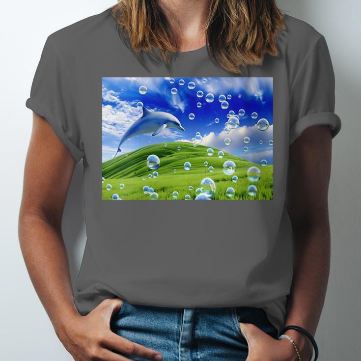 Frutiger Aero Dolphin Meadow Aesthetic Y2k 2000s Ironic Unisex Jersey T-Shirt