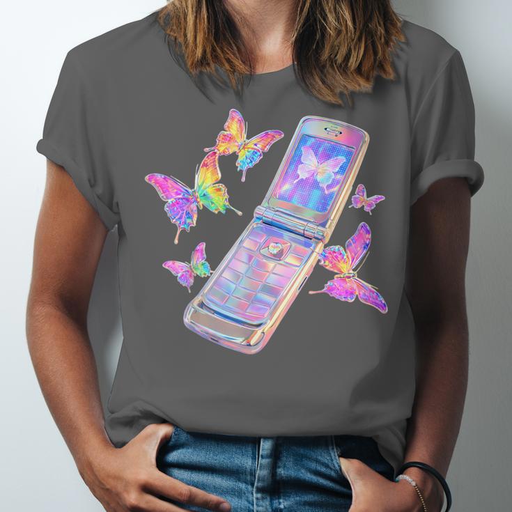 Frutiger Aero Y2K Chrome Phone Butterfly Unisex Jersey T-Shirt Frutiger Aero Y2K Chrome Phone Butterfly Unisex Jersey T-Shirt