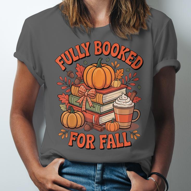 Fully Booked For Fall Books Pumpkin Autumn Thanksgiving Unisex Jersey T-Shirt