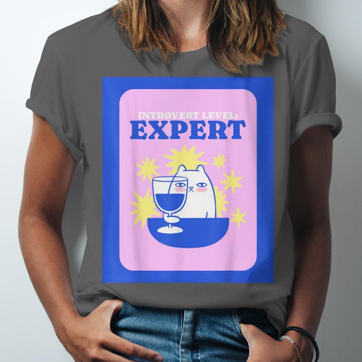 Fun Cute Introvert Cat Character With Wine Unisex Jersey T-Shirt Fun Cute Introvert Cat Character With Wine Unisex Jersey T-Shirt