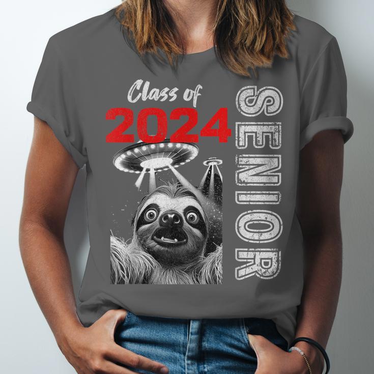 Fun Trendy UFO Sloth Graduation Class Of 2024 Senior Unisex Jersey T-Shirt