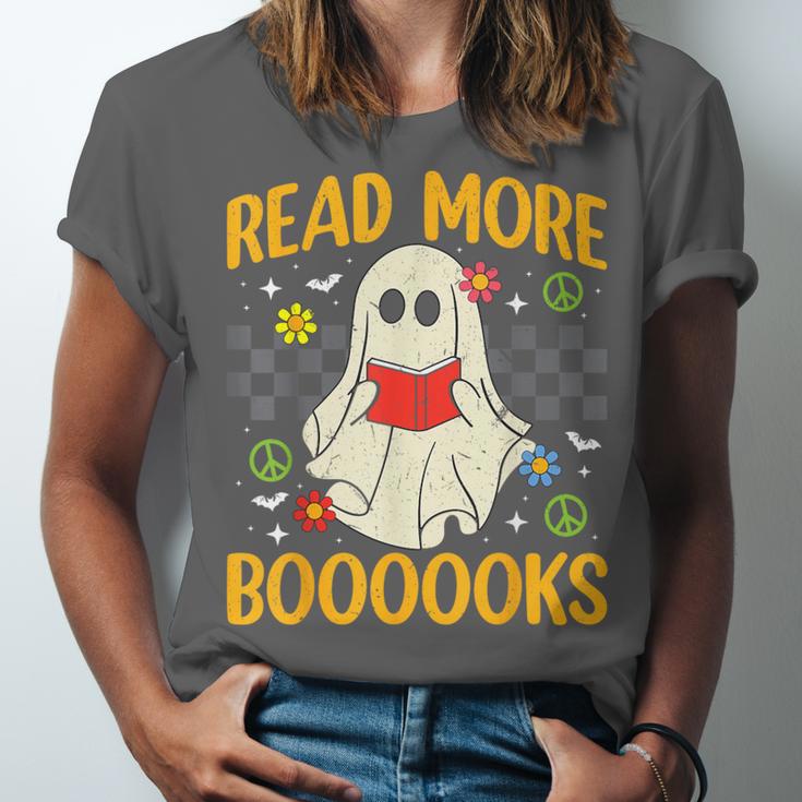 Ghost Reading Books Teacher Student Halloween Read More Book Unisex Jersey T-Shirt
