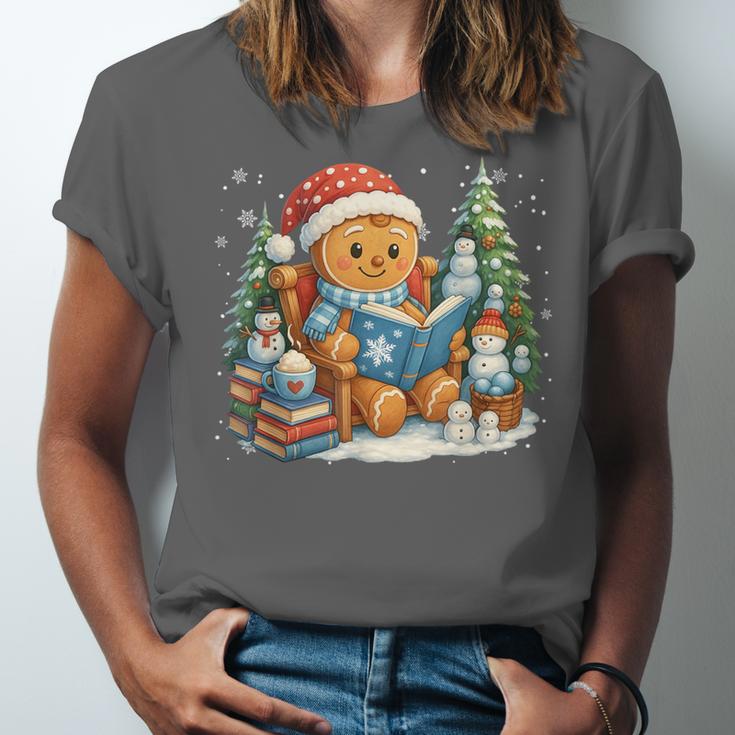 Gingerbread Reading Book Lovers Christmas Bookworm Librarian Unisex Jersey T-Shirt