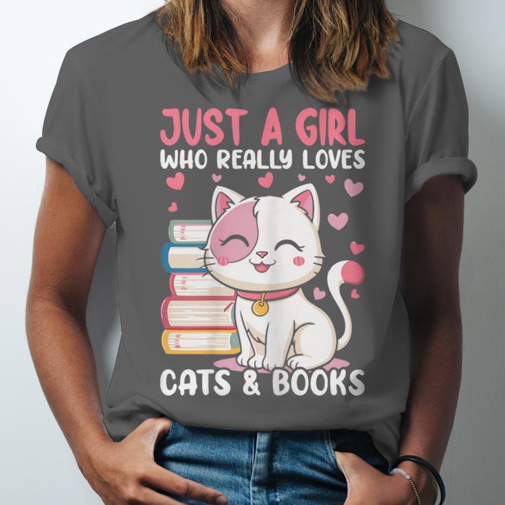 Girl Who Loves Cats And Books Cute Unisex Jersey T-Shirt