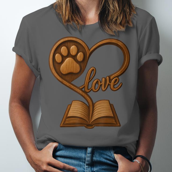 Girl Who Loves Dogs & Books Heart Dog Lover Reader Reeding Unisex Jersey T-Shirt