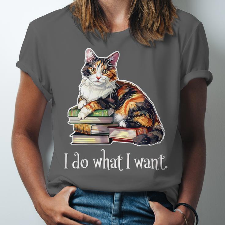 Girls Books I Do What I Want Calico Cat Lover Unisex Jersey T-Shirt