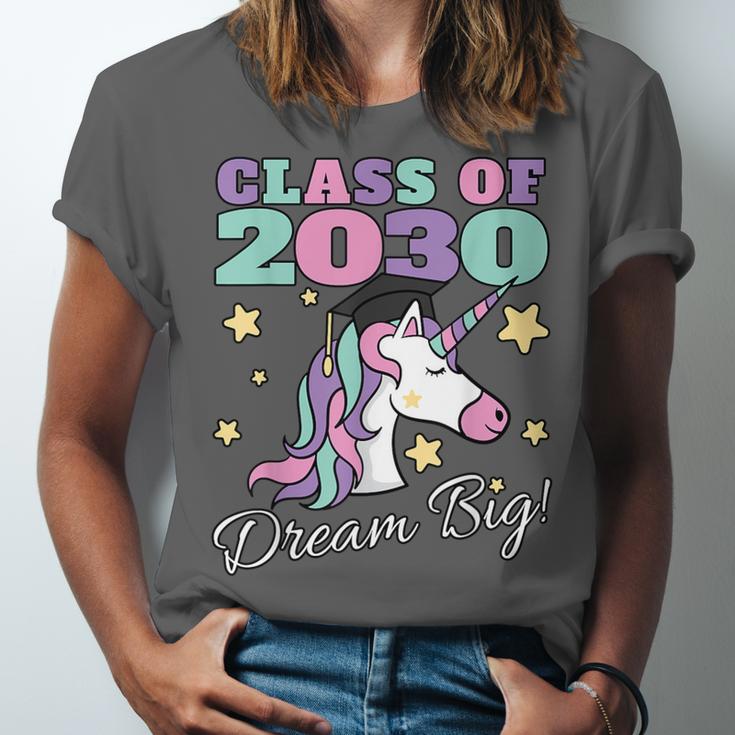 Girls Class Of 2030 Magical Unicorn Graduation Cap Unisex Jersey T-Shirt