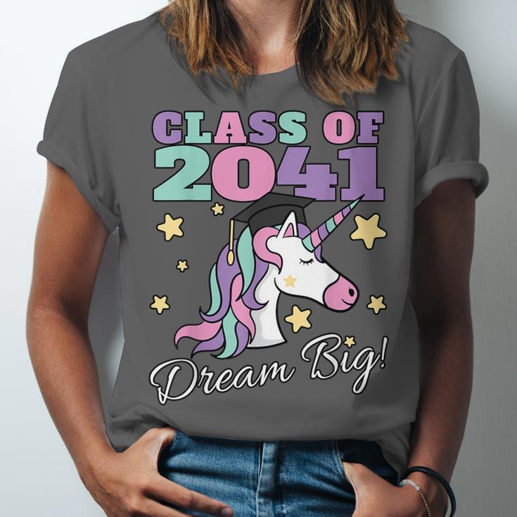 Girls Class Of 2041 Magical Unicorn Graduation Cap Unisex Jersey T-Shirt