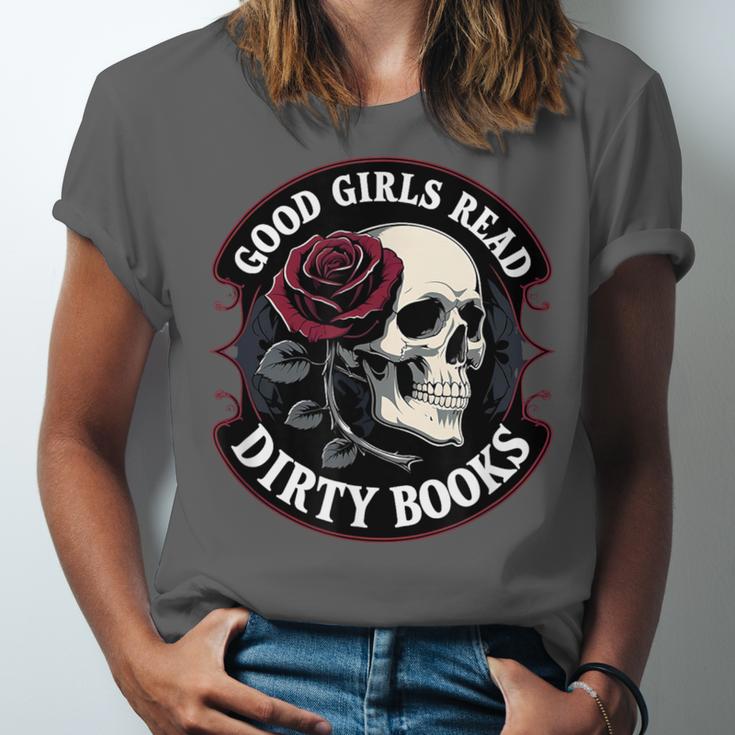 Good Girls Read Dirty Books Smut Reader Dark Romance Skull Unisex Jersey T-Shirt
