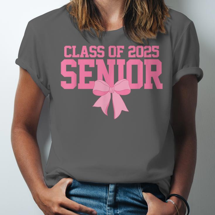 Graduate 2025 Class Of 2025 Senior Coquette Bow Graduation Unisex Jersey T-Shirt
