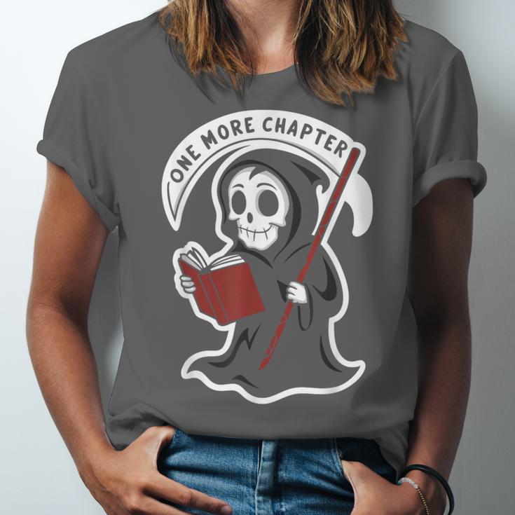 Grim Reaper Bookworm Cute Book Reading Halloween Unisex Jersey T-Shirt