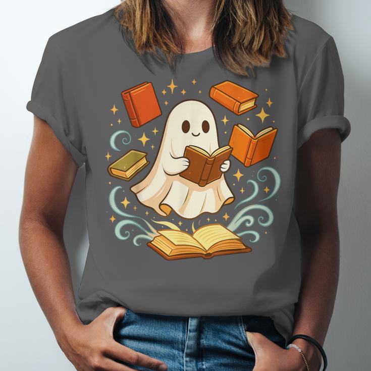 Halloween Cute Ghost Shirt Reading Books Ghost Unisex Jersey T-Shirt