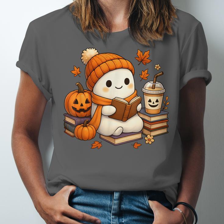 Halloween Ghost Reading Book Lovers Coffee Girl Women Unisex Jersey T-Shirt Halloween Ghost Reading Book Lovers Coffee Girl Women Unisex Jersey T-Shirt