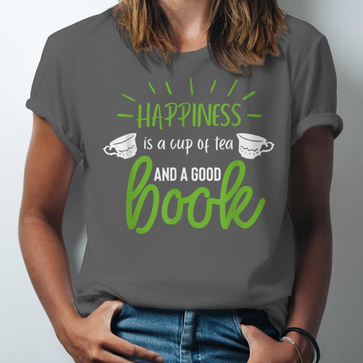 Happiness Is a Cup Of Tea And a Good Book Unisex Jersey T-Shirt