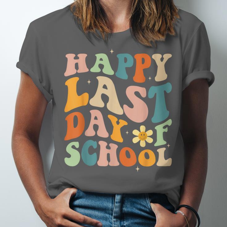 Happy Last Day Of School Groovy Teacher Student Graduation Unisex Jersey T-Shirt